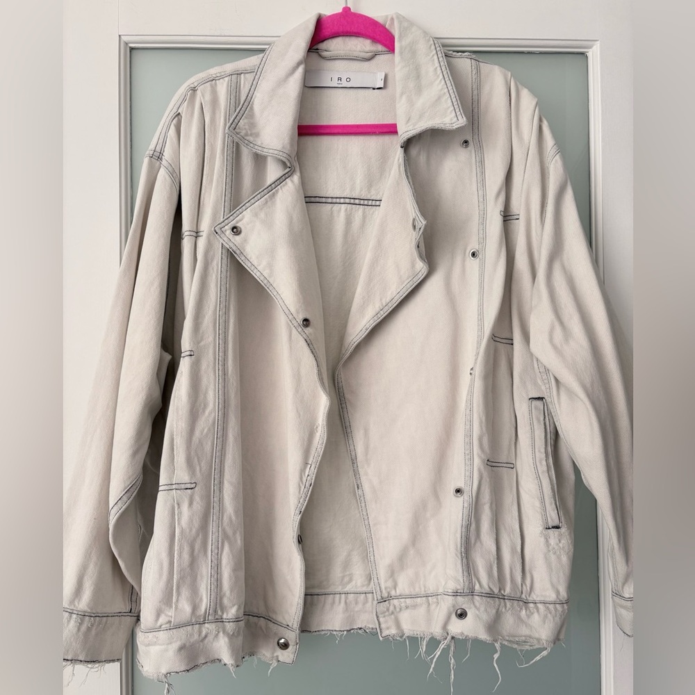IRO Noumia Oversized Jacket Light Gray | Designer Denim Moto Jacket | Size  38 - Picture 2 of 6